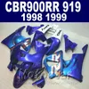 Free customize bodykits for Honda CBR900RR fairings 1998 1999 blue white CBR919 98 99 ABS fairing kit QD4