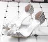 Sapatos de casamento Cinderela Crystal Sandálias transparentes de alto salto de 8 cm de ouro prateado sapatos de baile de ouro Sapatos de noiva de verão 2017 2423