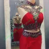 Vestidos de 15コルトスブリンブリンクリスタル2個の赤い母音のドレスビーズのハイネックショートページェントドレスジッパーバックレアル写真