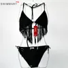 Nya mode kvinnor baddräkt tofs hängande nacke design perfekt bikini baddräkt - (vit, svart, röd, lila, blå, rosig röd) dm0051