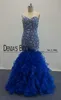 Royal Blue Prom Dresses 2016 Blingbling Mermaid With Beaded Bodice with Ruffled Organza Tulle Evening Dresses Real Images