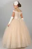 2018 Cheap Flower Girls Dresses For Weddings Off Shoulder Champagne Lace Ball Gown Birthday Dress Children Party Kids Girl Pageant Gowns