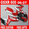 Ajuste para carenados Suzuki GSXR 600 750 GSX-R600 R750 2006 2007 Kit de carenado rojo blanco 06 07 GSXR600 GSXR750 gratis personalizado de alta calidad