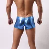Mens underkläder Boxer Sexig patent faxu läder lysande pojke penis påse manliga trosor badkläder underbyxor täta boxare shorts män cue244u