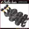 Bellahair Human Hair Dyable Bleachable 9a Bunds peruanska vävförlängningar naturlig svart färg dubbel inslag 3 st kroppsvåg