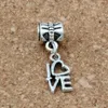 50pcs Dangle Ancient silver Love Charms Big Hole Beads Fit European Charm Bracelet Jewelry 8 X26MM215b