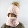 Winter Fleece Hat Scarf Dla Kobiet Futro Pompom Kapelusz Zestawy Gruby Dzianiny Ciepły Kapelusz i Szalik Zestawy Darmowa Wysyłka