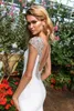 Bateau Neck Mermaid Bröllopsklänningar Beaded Applique Korta ärmar Öppna Backless Bridal Dress 2018 Elegant Satin Sweep Train Bröllopsklänningar