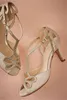 Blush chaussures de mariage à talons bas évider Peep Toe sandales de mariée pour femmes boucle 4 "talon enveloppé étincelles paillettes chaussures de bal soirée dansante