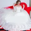 Romantische schulterfreie arabische Ballkleid-Hochzeitskleider mit transparenten langen Ärmeln und Spitzenapplikationen, viktorianische Prinzessin-Brautkleider, Vestido De Noiva