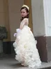 Darmowa Wysyłka Empire V-Neck Wasit / Koraliki / Kryształy Ruched Organza Urodziny Pagew Wedding Hi-Lo Flower Girls '