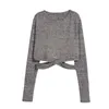 HDY Haoduoyi Moda Solido Grigio Sexy Donna Maglioni Cinghie incrociate Vita Scava Fuori Femminile Basic Chic Pullover Lady Casual Top q1109