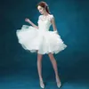 2015 vestido de bola vestidos de novia con apliques flores sin mangas volantes corto vestido de novia cubierto botón espalda pura vestidos de boda TS001