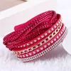 Women New Fashion Pu Leather Wrap Wristband Cuff Punk Rhinestone Bracelet Crystal Bangle Charm Bracelets 10colors