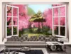 Roman flores de pêssego vinha parede de tijolos TV 3D cenário murais 3d papel de parede papéis de parede em 3D para TV pano de fundo