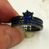 Rétro taille 5/6/7/8/9/10 bijoux 10kt or noir rempli bleu saphir gemme mariage femmes bague ensemble cadeau avec boîte