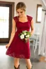 Bruidsmeisje jurken 2018 Country Short for Weddings volledige kanten dop mouwen marine blauwe bordeaux open rug plus size formal maid van hon2427970