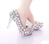 Silver Multicolor Colorful Chain Rhinestone Wedding Shoes Show Performance High Heels Crystal Bridesmaid Shoes Prom Pumps