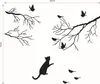 Cat Chasing the birds under the tree wall decal sticker Black Bird on the Tree Branch Wall Art Mural Poster Window Glass Wall Deco9648676