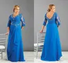 Plus Size Special Occasion Dresses Crystal Lace V-Neck 3/4 Sleeves Backless Evening Gowns Chiffon Floor Length Mother Of The Bride