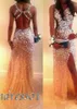 Luxury Beaded Sexy Prom Klänningar Högkvalitativ Shining Long Prom Party Klänningar med Cross Back Side Slit Formell Aftonklänning för Kvinnor