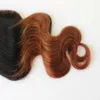 1b/30 Two Tone Body Wave 4X4 Capelli umani brasiliani Ombre Chiusura con capelli del bambino e nodi sbiancati