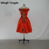 Mingli Tengda Mancha Vermelha Vestidos Dama de Honra Curto Bateau Pescoço Bordado Vestido de Festa de Casamento Custom Made Elegante Júnior Dama de Honra Vestidos