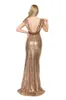 Bästsäljande guld fantastiska sequined brudtärna klänningar Capped Sleeve draped Ruffles Backless Mermaid Bridesmaid Klänningar Billiga Aftonklänningar