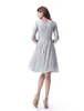Mütevazı Gelinlik Modelleri Kısa A-Line Diz Boyu Gümüş Gri Dantel Şifon LDS Düğün Parti Elbiseler Satılık Sheer Kollu
