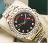 Luxury Wristwatch New 18k Yellow Gold Steel Black Dial 41MM 18038 Bigger Diamond Bezel Automatic Mechanical Mens Watches Original 307C