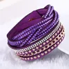 Women New Fashion Pu Leather Wrap Wristband Cuff Punk Rhinestone Bracelet Crystal Bangle Charm Bracelets 10colors