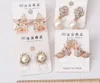 Mixed Order 50 Paren/Lot Legering Mozaïek Shiny Seven Color Gem Pearl Resin Drill Boorboets Mode Vrouw/Girl -oorbellen