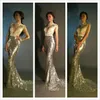 2016 Sexy Mermaid Modne Cekiny Długie Suknie Wieczorowe Mermaid Aplikacje Formalna suknia wieczorowa Silver Prom Suknia dla kobiet Custom Made