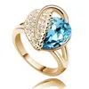 Anillos de diamantes checos de cristal de Austria, 10 colores, anillo de joyería chapado en plata o oro, anillos de cristal en forma de corazón para mujer