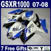 ABS Fairing Kit voor SUZUKI 2007 2008 GSX-R1000 K7 FUNLINGS GSXR1000 07 GSXR 1000 08 BLUE WHTE BLACK MOTOBIKE SET FD24 + SEAT COWLE