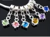 60 pçs / lote Dangle Aniversário Cristal Rhinestone Pingente de Prata Charms Big Hole Beads Fit Charme Europeu Pulseira Jóias DIY