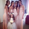 Árabe Dubai Blush Rosa A Linha Ilusão Longo Dama de Honra Vestidos Querida Decote Pick-ups Pregas Fenda Alta Middle East Party Prom Vestidos