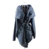 2016 New Spring and Autumn Women Jeans Jacket European and American Fashion Hooded Waist Long Cardigan Denim Jackets Capes Ponchos Coats