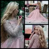 2017 Dusty Pink Baljurk Lange Mouwen Avondjurken Moslim Prom Dresses Kant Applicaties Crystal Beads Puffy Red Carpet Runway Jurken