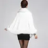 Grossist-2015 mode kvinnor v neck faux päls poncho coat full batwing ärm lös vinter damer elegant outwear solida färg kvinnor