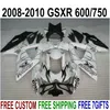 Gratis frakt Fairings Set för Suzuki GSXR750 GSXR600 2008-2010 K8 K9 Vit Svart Corona Plastmakare GSXR600 / 750 08 09 10 R51P