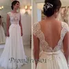 Billiga kvällsklänningar med keps ärmlös Lace Appliques Sash Bow Backless Prom Dress Chiffon En Line Party Dresses for Women