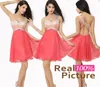 Meilleure vente 2019 robes de cocktail de bal de corail de luxe avec une épaule A-ligne perlée plissée robes de soirée courtes pour les femmes