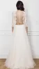 Bateau Neck 3/4 Långärmad Boho Bröllopsklänningar Två bitar Lace Crop Top Sheer Beach Bridal Gowns Ruffled Tulle Vestidos de Noiva