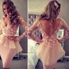 Designer Short Cocktail Dresses Lace Prom Dress Knee Length V-Neck Appliques Long Sleeve Evening Party Gown Sexy Open Back robe cocktail