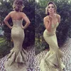 Sparkling Sequined Gold Ruffles Mermaid Prom Dresses Sexy Sweep Train Split Side Long Formal Sweetheart Party Gowns Custom made