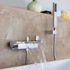 Robinets ROLYA Premium en laiton massif luxueux noir/Chrome mural cascade mélangeur de bain robinet robinets de baignoire avec douchette