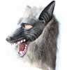 Scary Fur Latex Full Head Overhead Maschera di Lupo Creepy Halloween Cosplay Masquerade Fancy Dress Up Theatre Costume adulto Maschere puntelli grigio