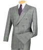 Fashion Classic Grey Plaid Double-breasted Men's Groomsmen Klänning och Mäns Business Suit 2 (Coat + Pants) Anpassad