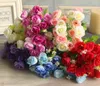 Zijde lente rose bos 33cm / 12,99 "lengte kunstbloemen rozen camellia 6 stelen voor DIY bruids boeket bruiloft middelpunt